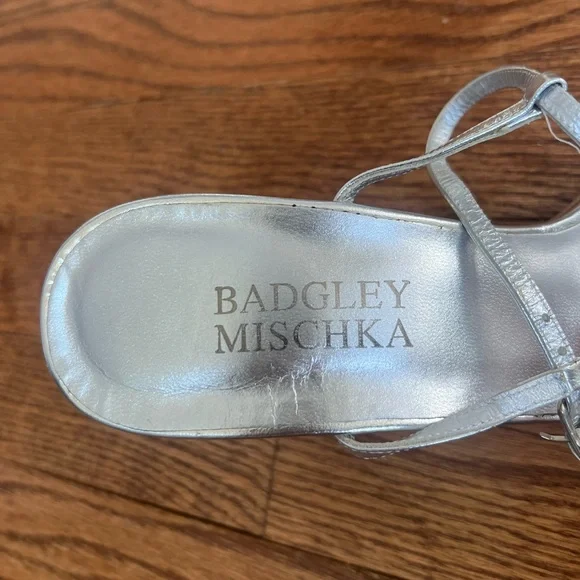 Badgley Mischka Metallic Silver Flower Embellished Heels - Picture 4 of 6